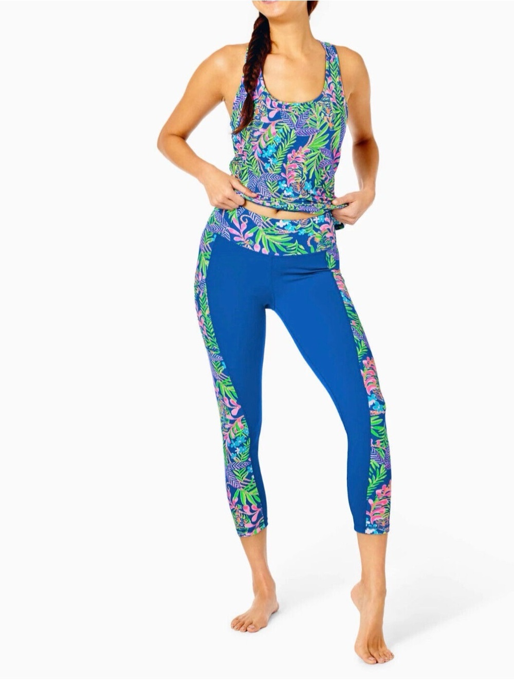 Lilly Pulitzer Mina Bra Tank & LEGGING SET In Blue Small Tiger Jungle. SIZE MED.